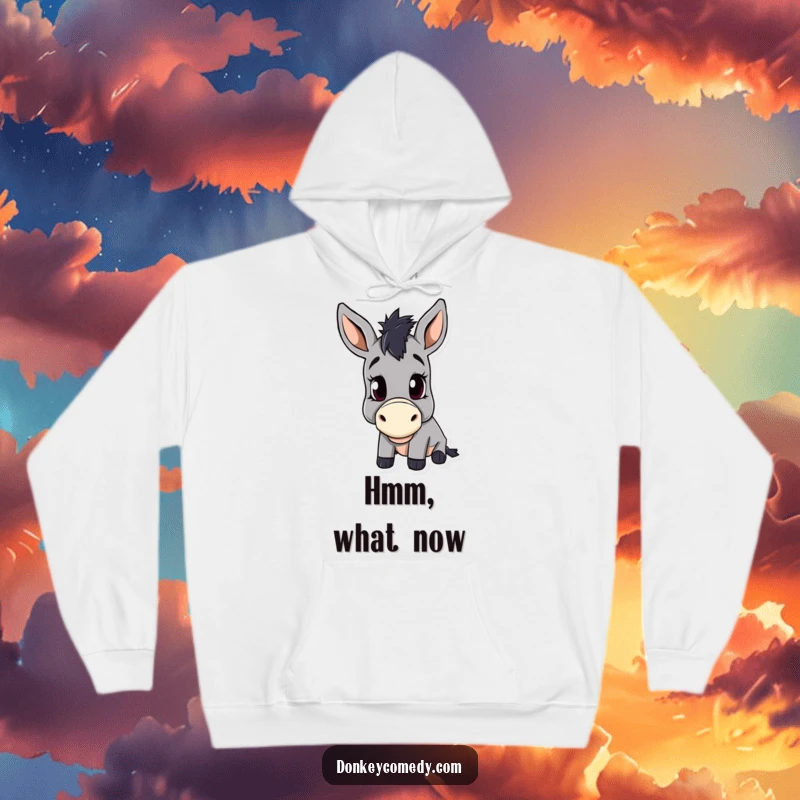 Funny hoodie featuring a donkey with a sweet, inquisitive head tilt, perfect for cozy, thoughtful days.