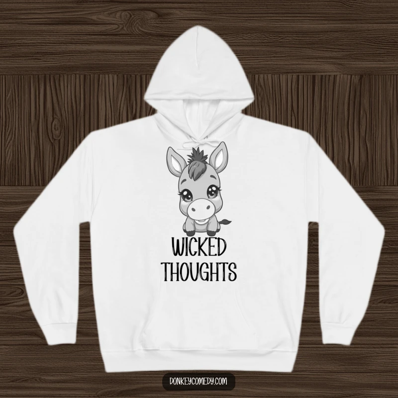 Funny Kawaii Donkey Mischief Hoodie: A soft hoodie featuring a donkey with a mischievous twinkle, offering warmth and a hint of playful trouble.