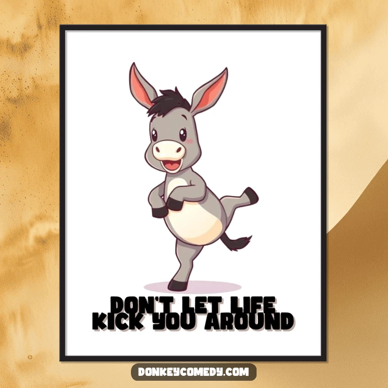 Funny Free Printable Donkey Wall Art: A donkey captured mid-kick with its hind legs, exuding pure comedy.