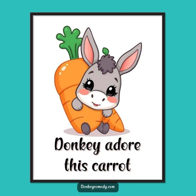 Free Printable Wall Art: Donkey Hiding Behind Carrot, Funny Downloadable Quirky Decor