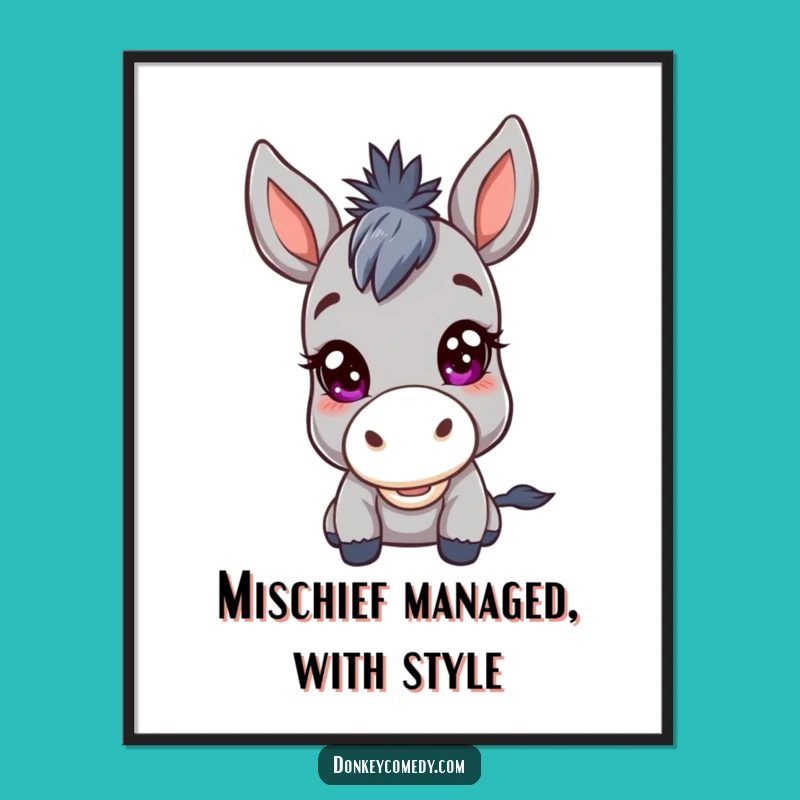 Free Printable Donkey Wall Art - Mischievous Kawaii Donkey Art, Funny Downloadable Decor