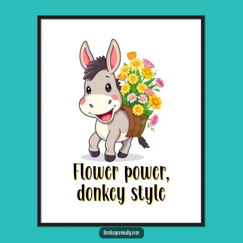 Free Printable Wall Art: Cheerful Donkey Flowers, Humorous Downloadable Decor