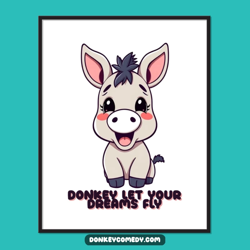 Free Printable Wall Art: Joyful Kawaii Donkey Braying Loudly, Funny Downloadable Decor