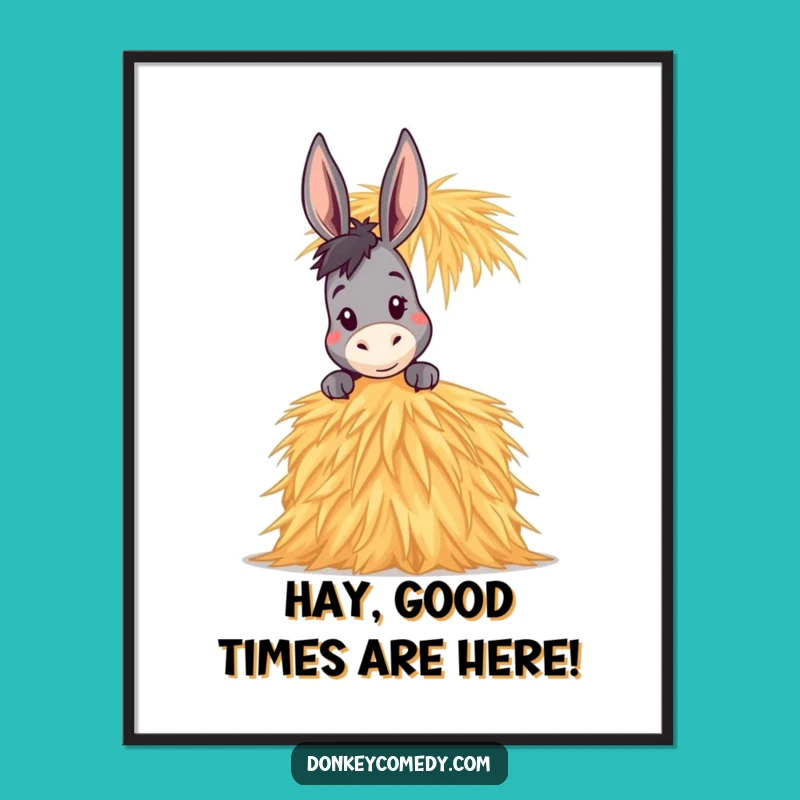 Funny Free Printable Donkey Wall Art: Peeking Donkey, Hay Stack Decor, Downloadable Art