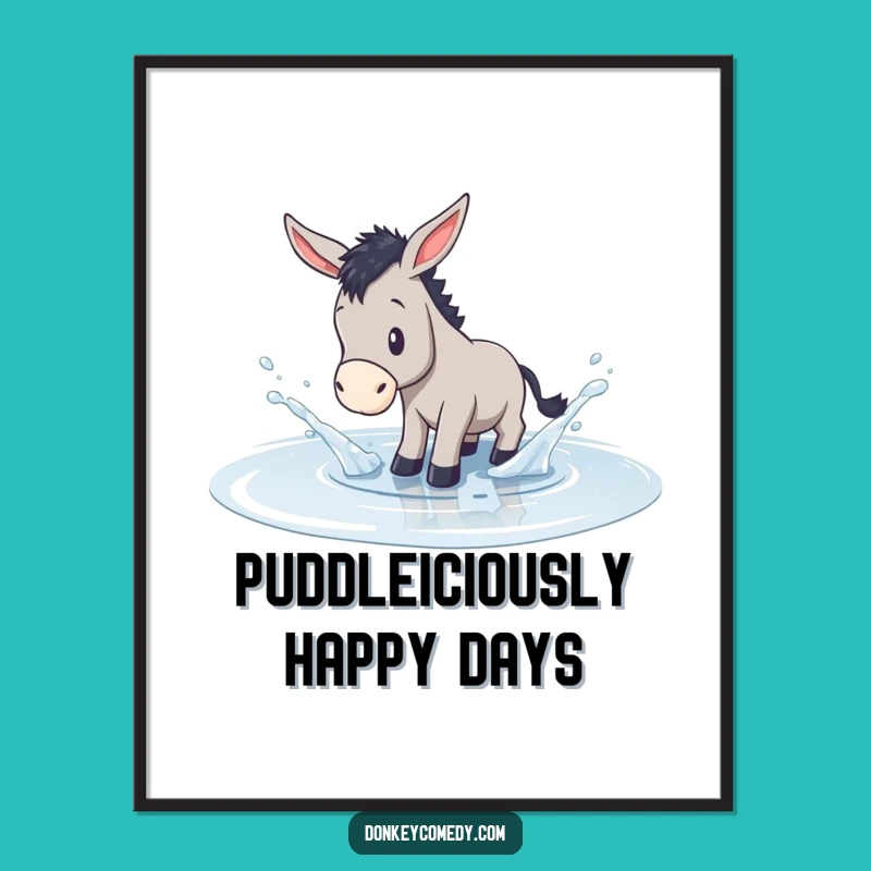 Funny Free Printable Wall Art: Donkey Splashing in Puddle Downloadable Art