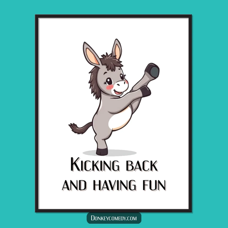 Free Printable Donkey Wall Art - Playful Kawaii Donkey Kicking Art, Funny Downloadable Decor