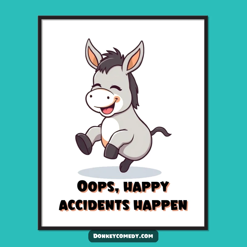 Free Printable Donkey Wall Art - Giggling Tripping Kawaii Donkey, Funny Downloadable Decor