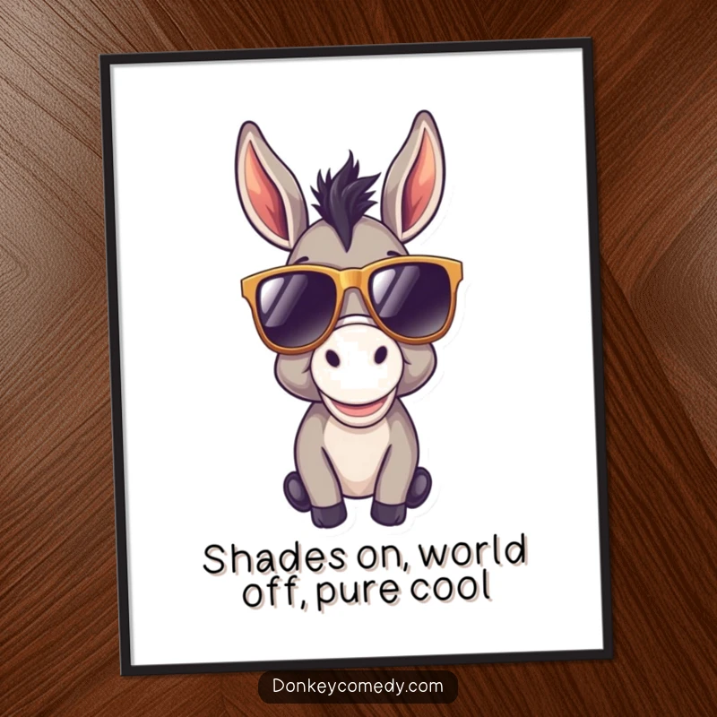 Funny Free Printable Wall Art: A donkey with oversized sunglasses, looking exceptionally cool and undeniably happy.
