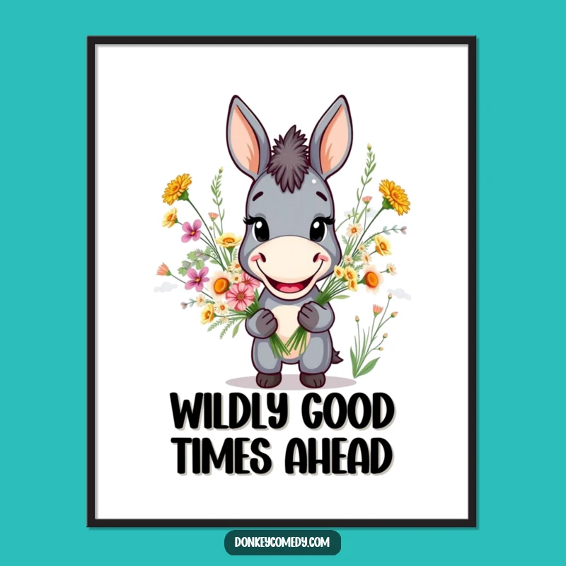 Funny Free Printable Donkey Wall Art - Grinning Flower Donkey Decor