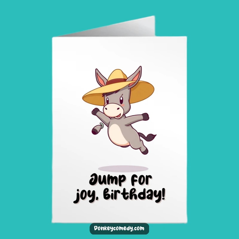 Free Printable Birthday Card: Bouncy Donkey Jumping Hat Birthday Surprise Gift