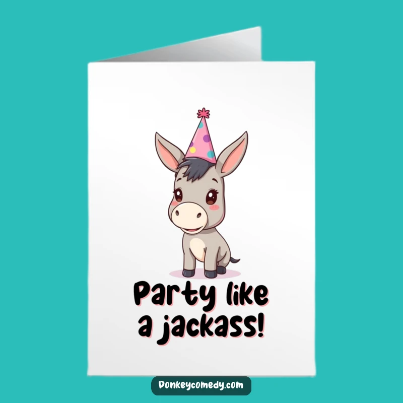 Free Printable Birthday Card: Funny Kawaii Donkey Party Hat Downloadable Gift!