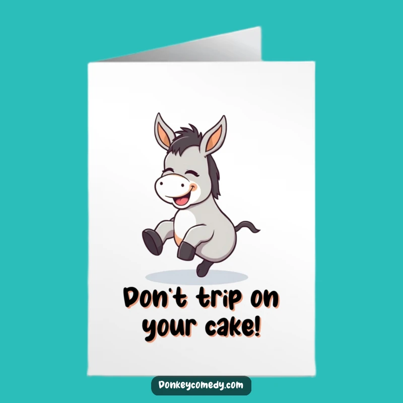 Free Printable Funny Donkey Birthday Card - Giggling Tripping Kawaii Donkey Downloadable