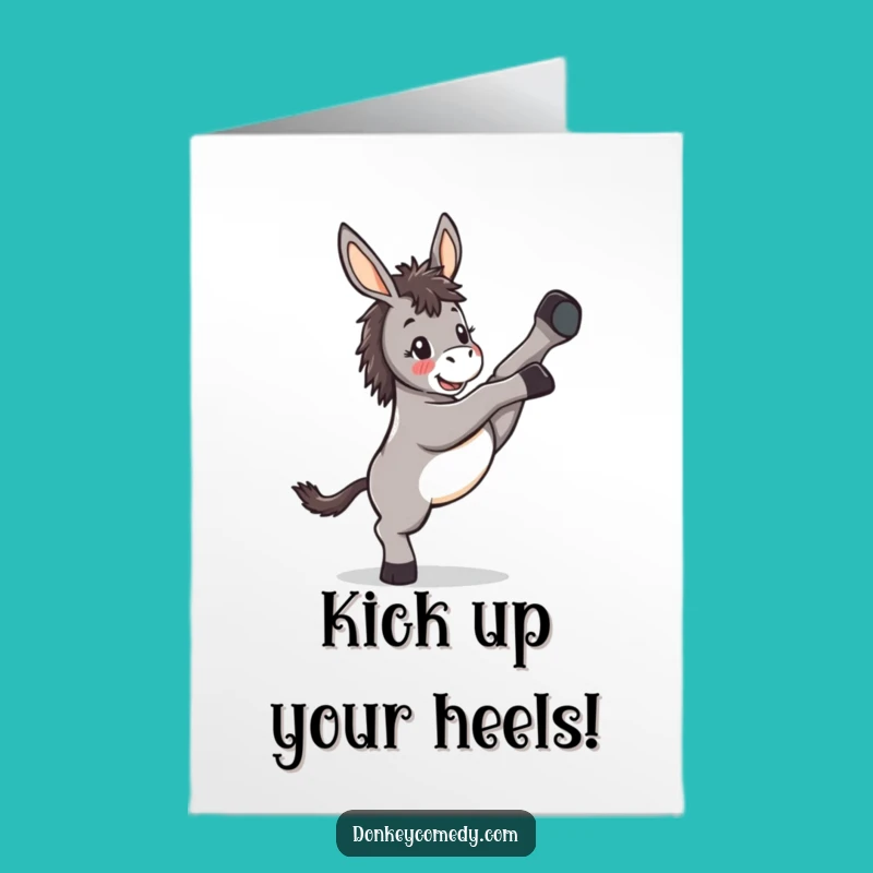 Free Printable Funny Donkey Birthday Card - Kicking Kawaii Donkey Joyful Downloadable Gift
