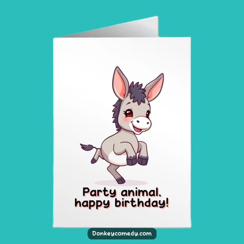Funny Free Printable Birthday Card: Joyful Donkey Kicking Legs for a Laughable Downloadable Gift
