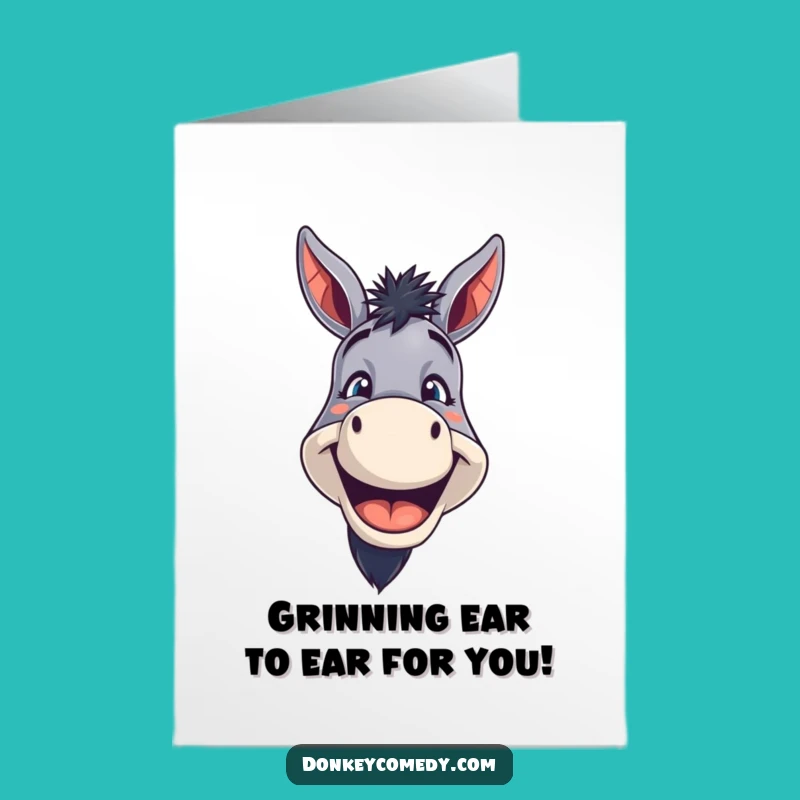 Free Printable Birthday Card: Funny Donkey Grin, Wide Smile, Downloadable Gift