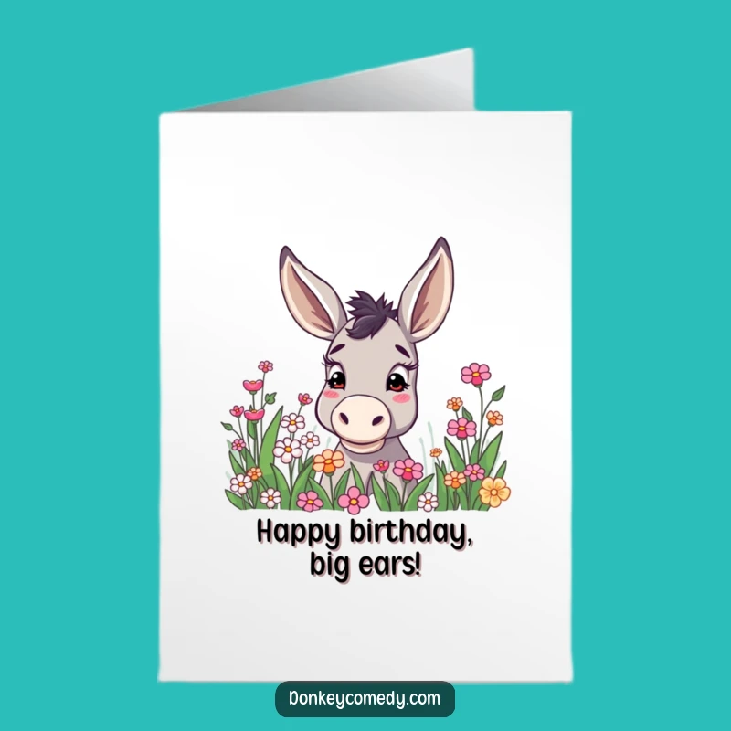 Free Printable Birthday Card: Curious Donkey Peering, a Whimsical & Funny Downloadable Gift
