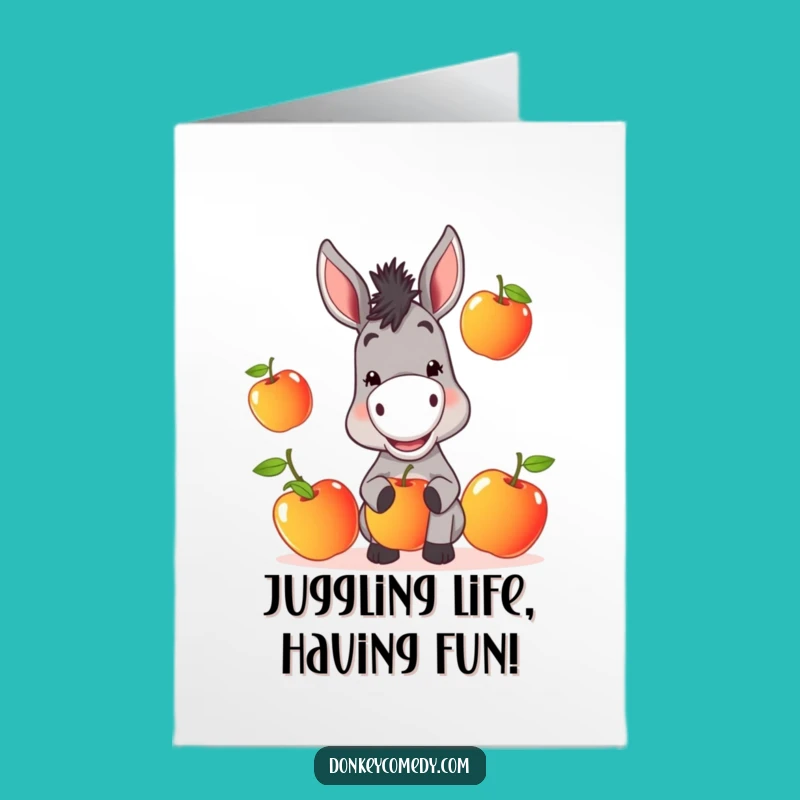 Mischievous Donkey Birthday Card Free Printable: Juggling Apples Downloadable
