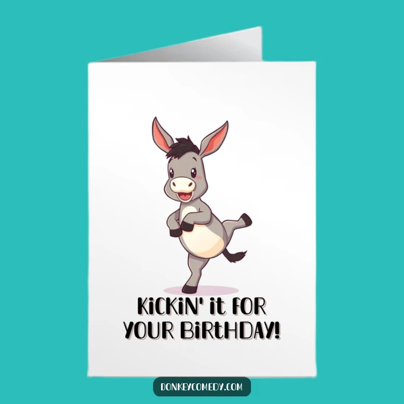 Free Printable Birthday Card: Funny Donkey Kick, Hilarious Pose, Downloadable Gift