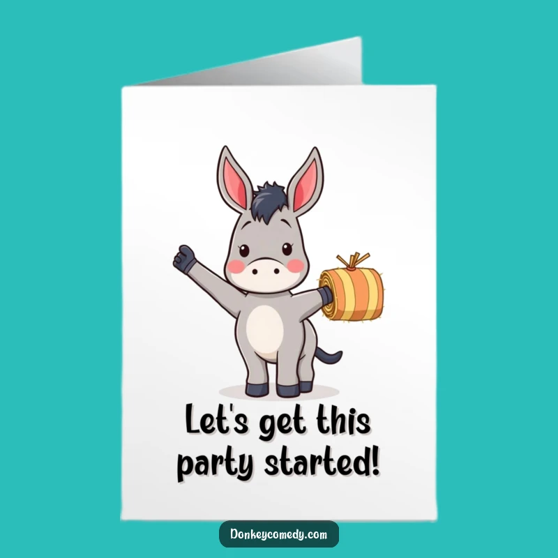 Free Printable Funny Donkey Birthday Card - Waving Hay Bale Gift