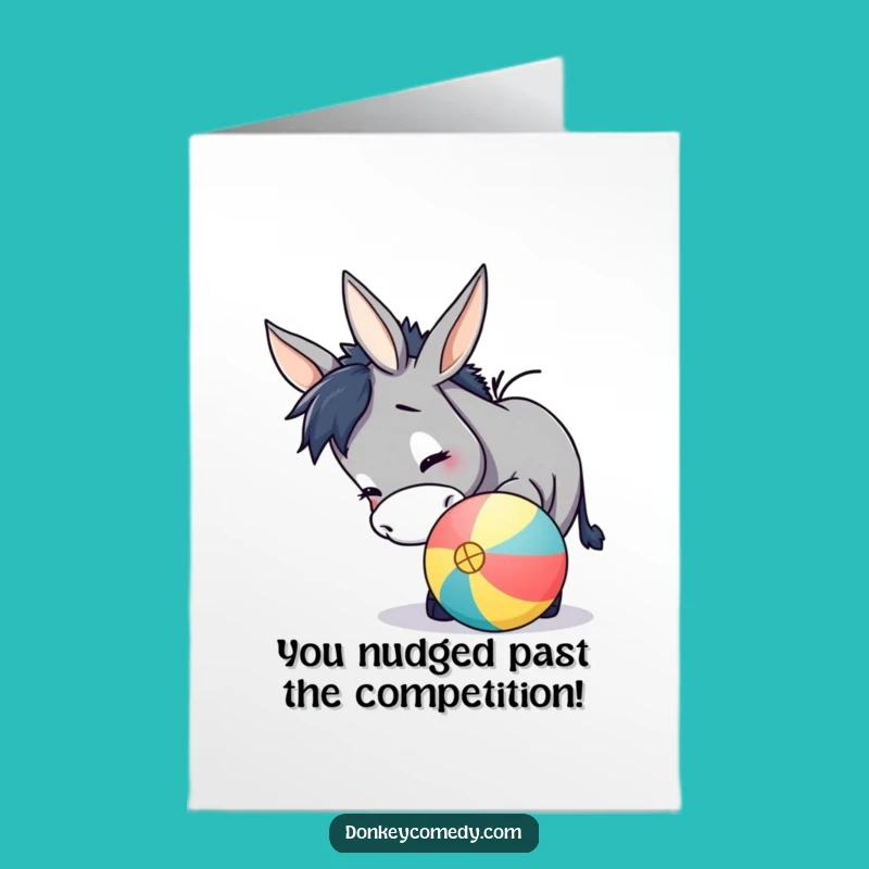 Free Printable Congrats Card: Donkey Nudging Ball - Playful Downloadable for Any Achievement!