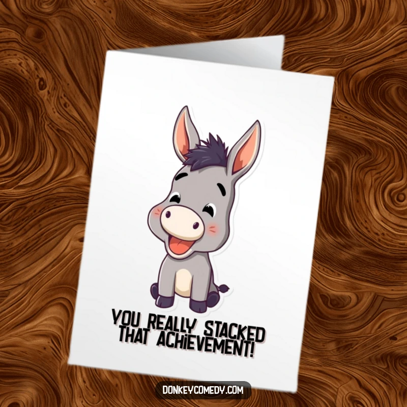 Funny Free Printable Congrats Card: Donkey braying with excitement, ears up, sharing in your success.