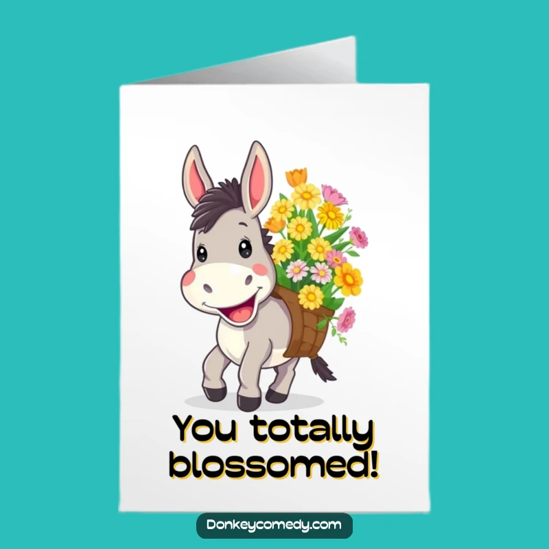 Free Printable Congrats Card: Grinning Donkey Flowers, Humorous Downloadable Joy