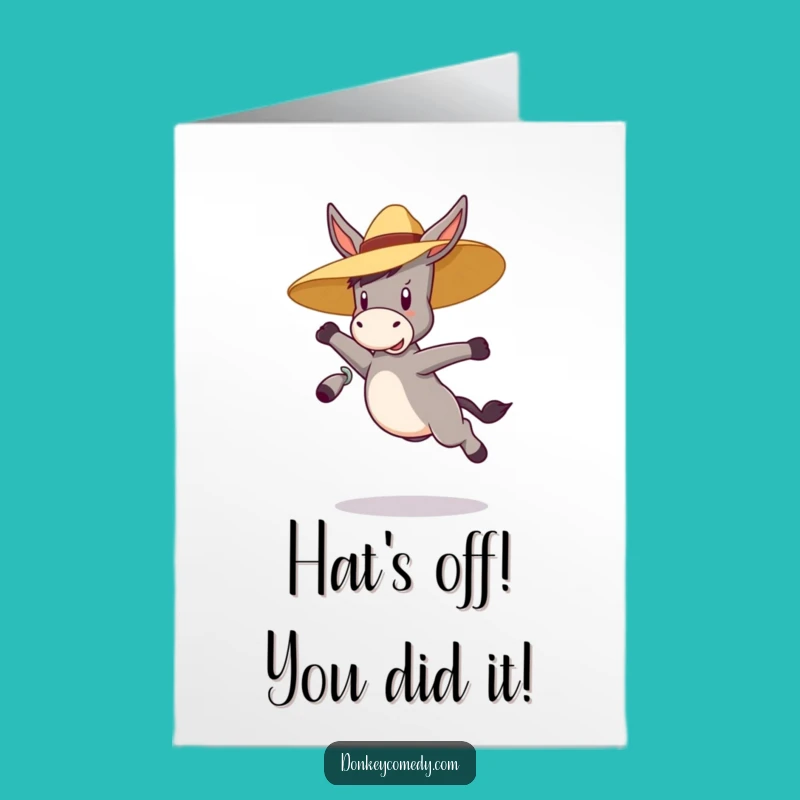 Free Printable Congrats Card: Bouncy Donkey Jumping Success Downloadable Gift