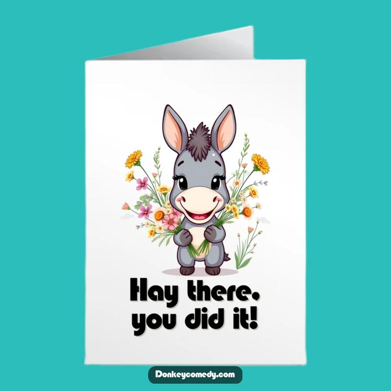 Free Printable Donkey Congrats Card - Grinning Donkey Flower Gift Download
