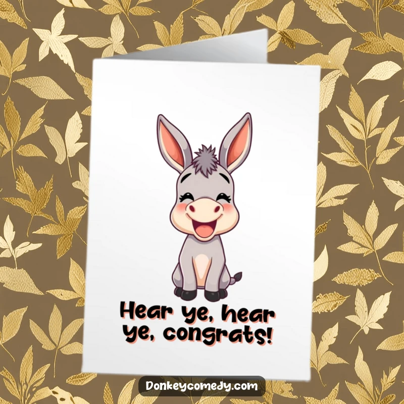 Funny Free Printable Congrats Card: A donkey with comically large ears lets out a joyful bray, celebrating achievements.