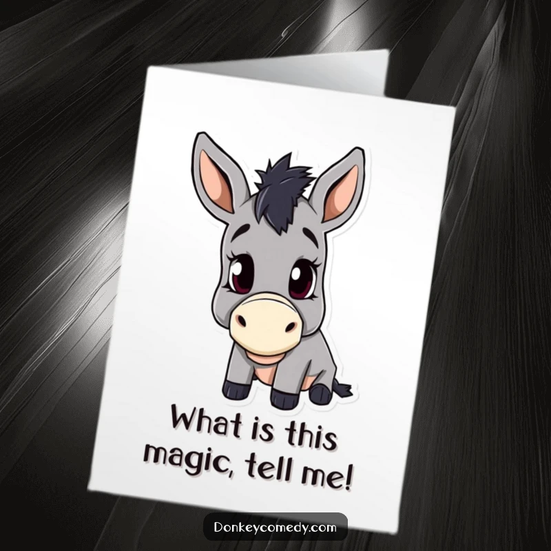 Funny free printable congratulations card with a donkey tilting its head inquisitively, perfect for celebrating achievements.