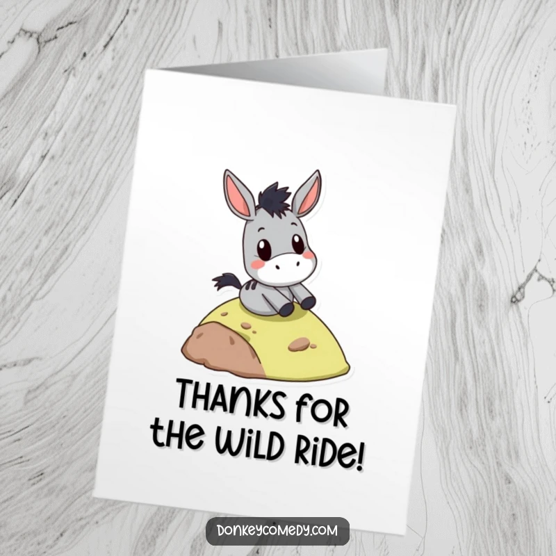 Funny Free Printable Thank You Card: A donkey with a surprised expression sliding downhill, thanking someone heartily.
