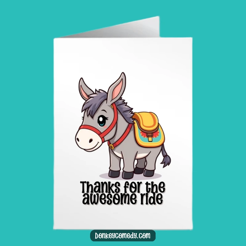 Free Printable Thank You Card: Kawaii Donkey's Journey, Funny Downloadable Gift Idea