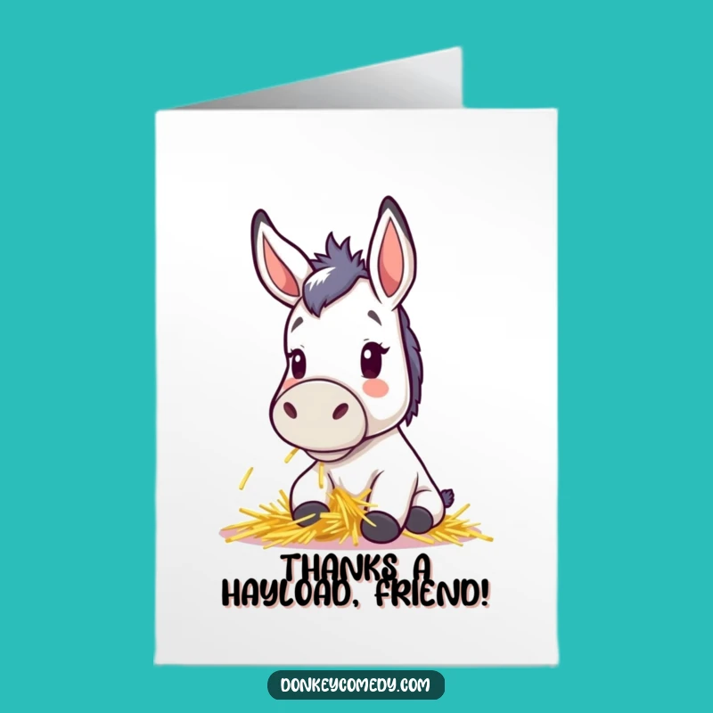 Free Printable Thank You Card: Kawaii Donkey Hay Gratitude - Funny Downloadable Gift