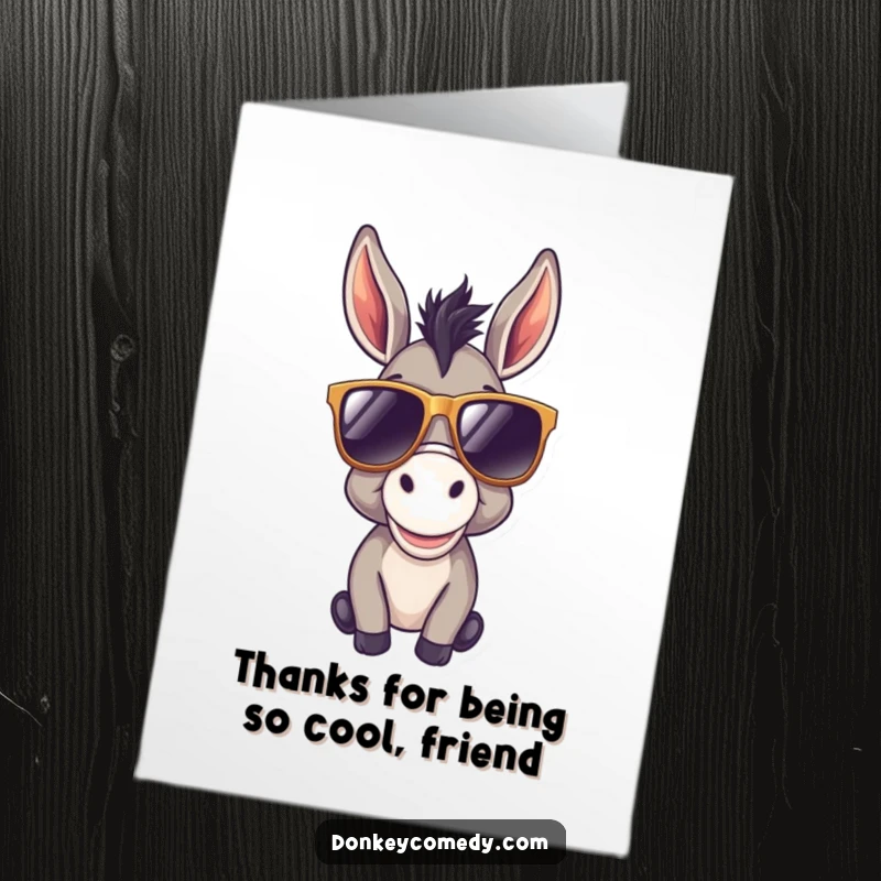 Funny Free Printable Thank You Card: A happy donkey sporting oversized sunglasses, exuding cool confidence.