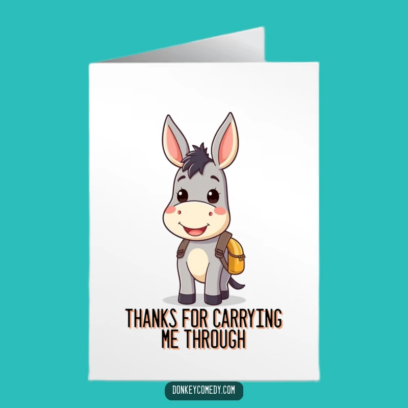 Free Printable Thank You Card: Kawaii Donkey with Backpack, Cute Greeting Download