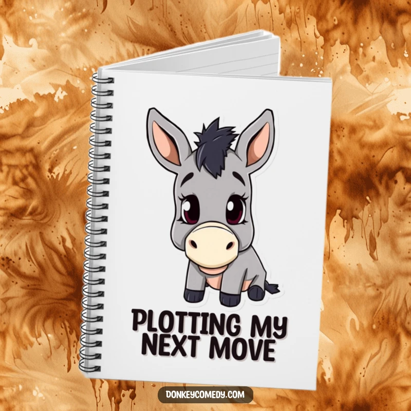 Funny notebook featuring a donkey with a curious head tilt, perfect for jotting down ideas and observations.