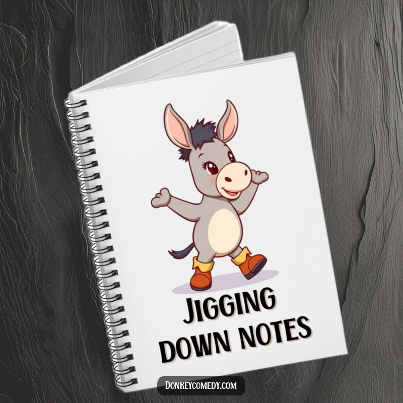 Funny notebook featuring a donkey in tiny boots doing a jig, great for jotting down notes and creative ideas.