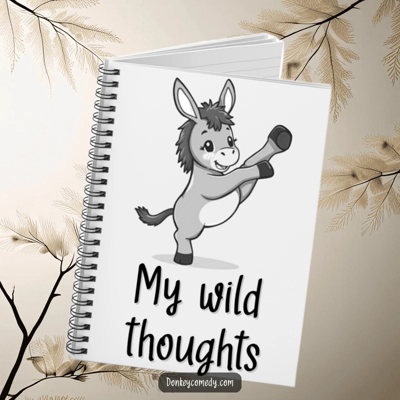 Funny Kawaii Donkey Kicking Notebook: A notebook with a donkey kicking its legs, perfect for jotting down playful ideas and stories.