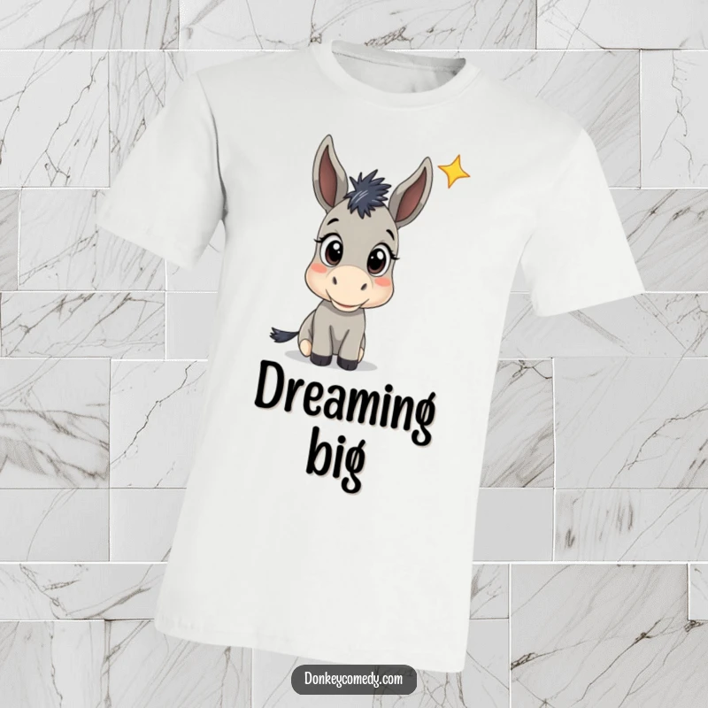 Funny Donkey Star Gazing T-Shirt: Features a donkey with wide, curious eyes gazing at a distant star, making a funny statement.