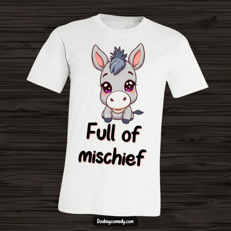 Funny Kawaii Donkey Mischief T-Shirt: A donkey with a sly grin and twinkling eyes, making this shirt a statement of playful mischief.