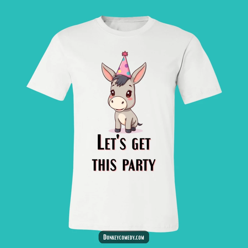 Funny Party Donkey T-Shirt - Kawaii Animal Oversized Party Hat Tee