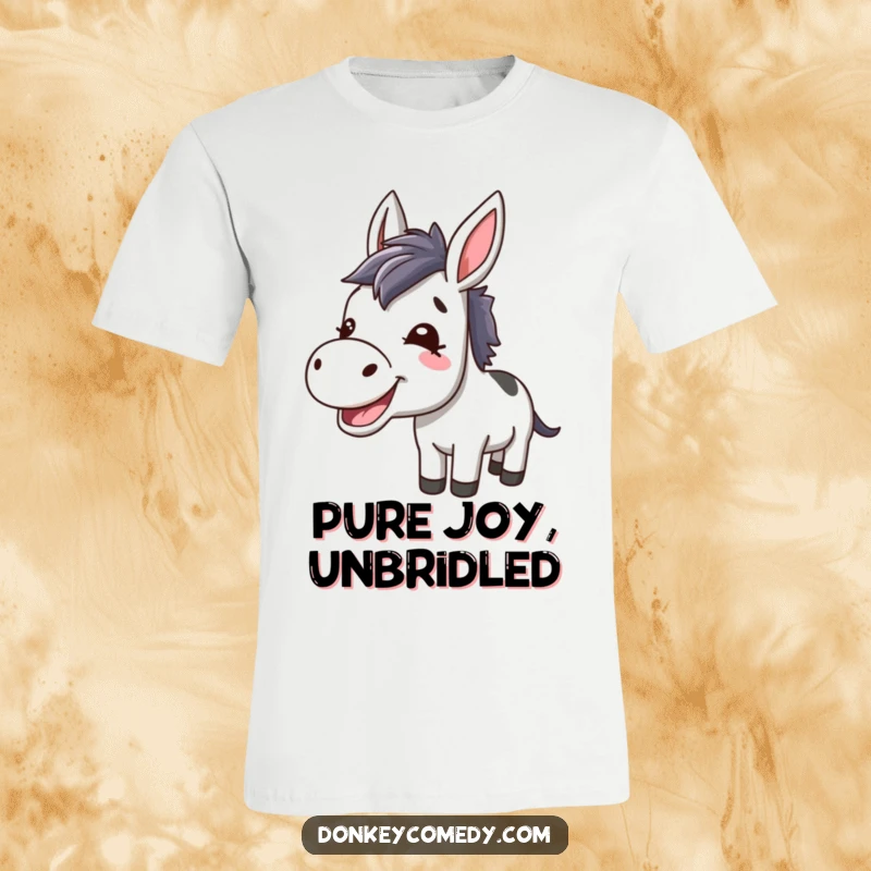 Funny Kawaii Donkey Braying T-Shirt: A cute donkey mid-bray, ears up in amusement, makes this shirt a hilarious and wearable piece of art.