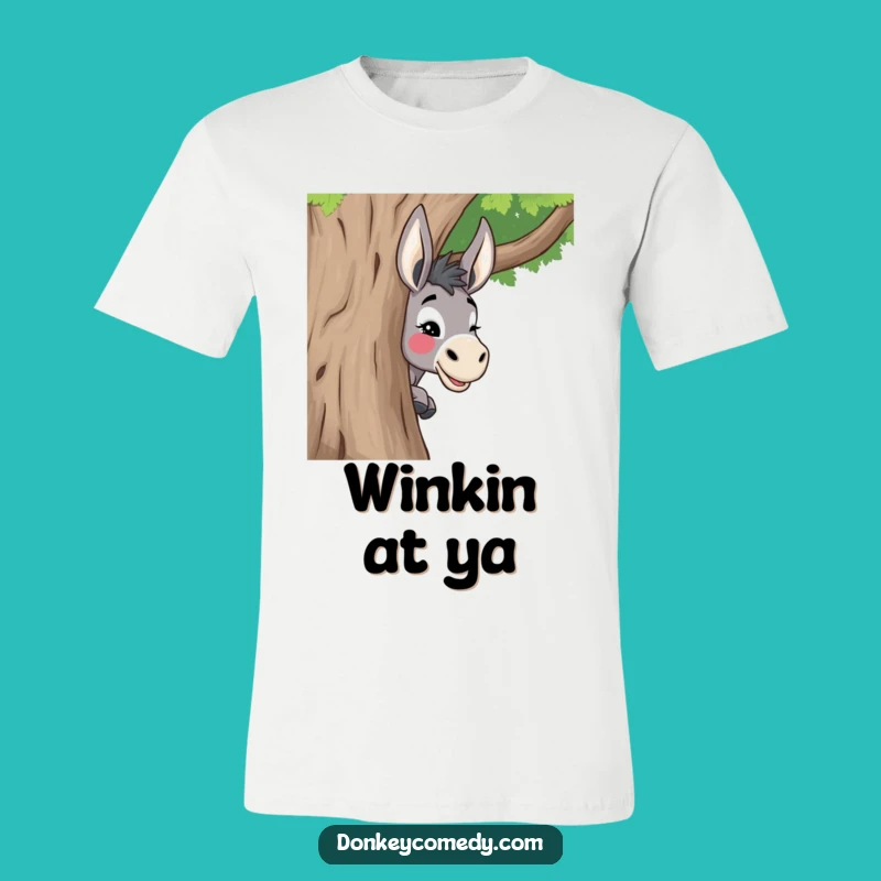 Funny Donkey Peeking Tree T-Shirt - Cheeky Surprise Tee