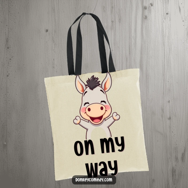 Funny Kawaii Donkey Nodding Tote Bag: A delightful tote showing a smiling donkey nodding, perfect for carrying essentials with a friendly flair.