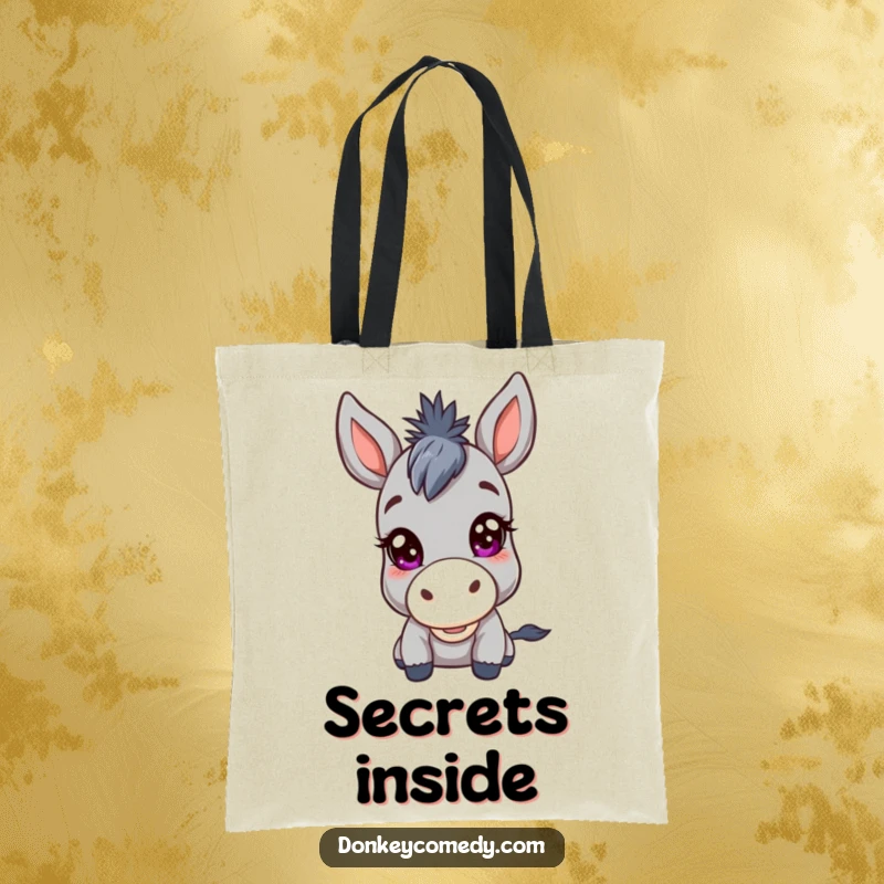 Funny Kawaii Donkey Mischief Tote Bag: A durable tote showing a donkey with a mischievous twinkle, perfect for carrying your essentials with flair.